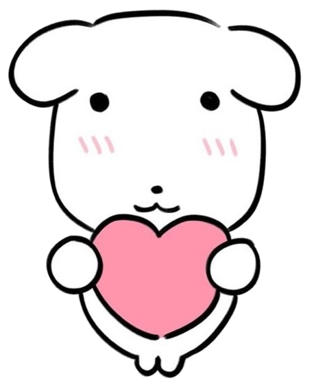 Our little mascot holding a pink heart